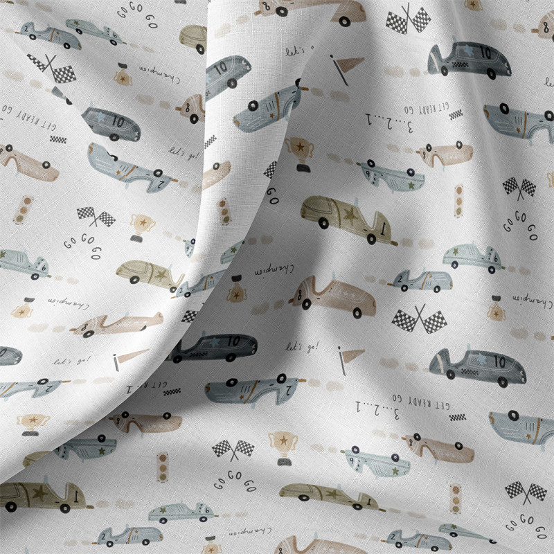 Printed Cotton GOGOGO White / Blue